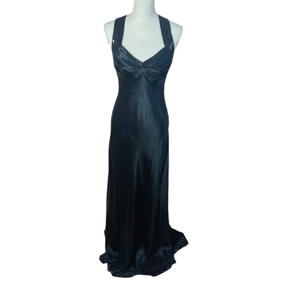 y2k Vintage Silk Calvin Klein Black Sequin Maxi Formal Dress Gown Size 8 - Picture 1 of 10